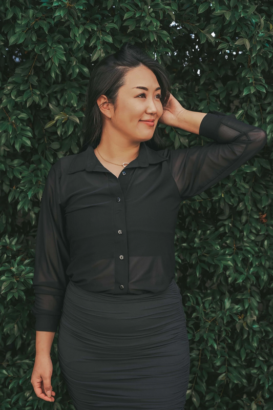 Black Net - Button Up Long Sleeve Blouse