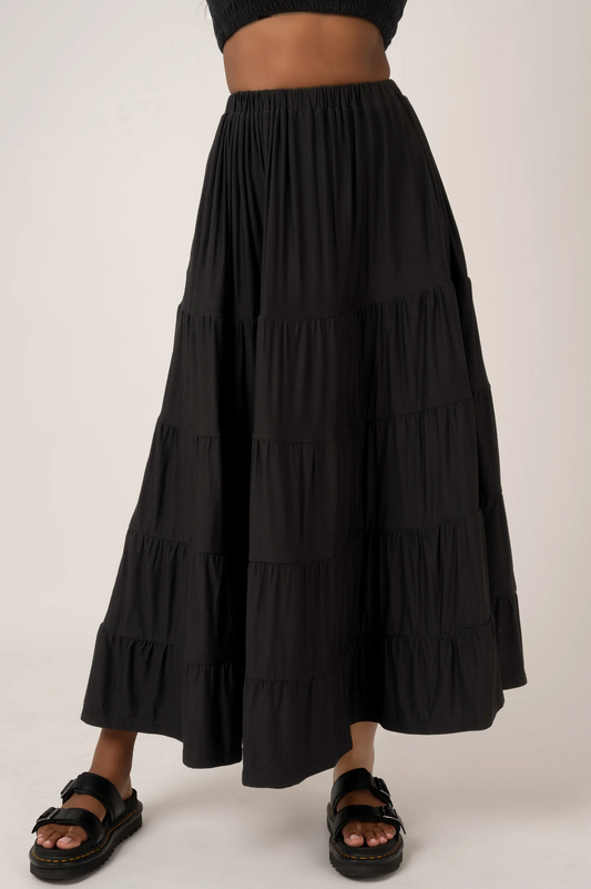 Black Slinky To Touch - Tiered Maxi Skirt