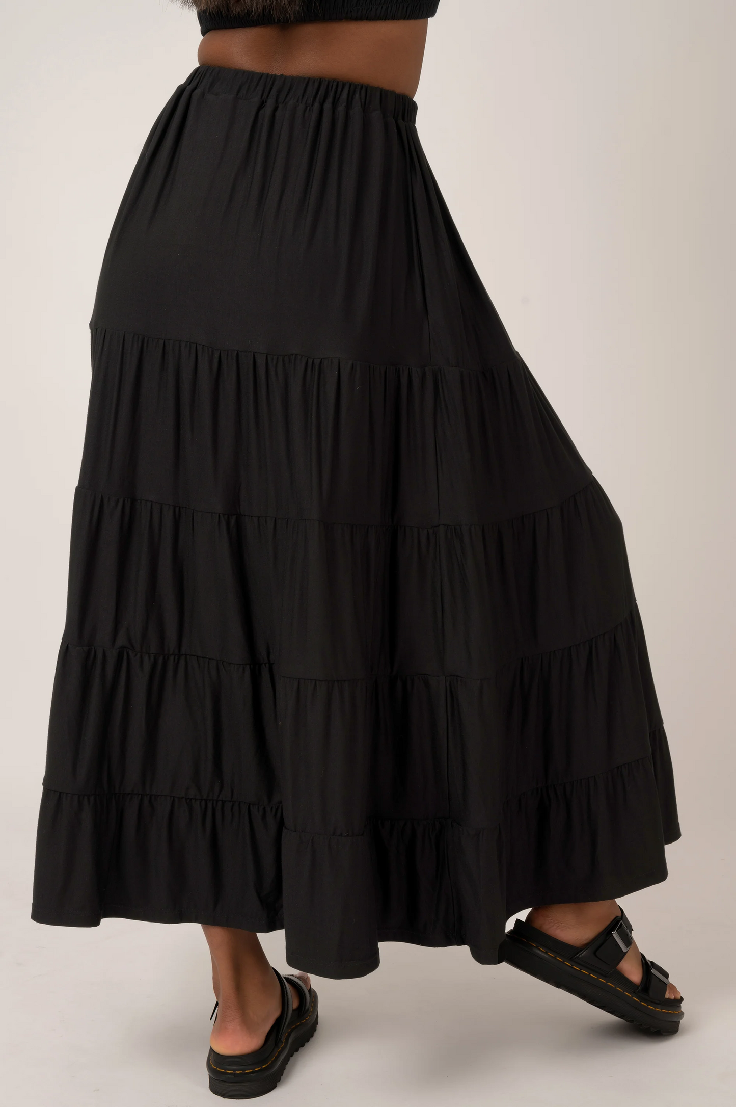 Black Slinky To Touch - Tiered Maxi Skirt