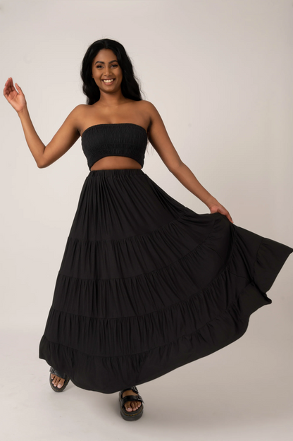 Black Slinky To Touch - Tiered Maxi Skirt