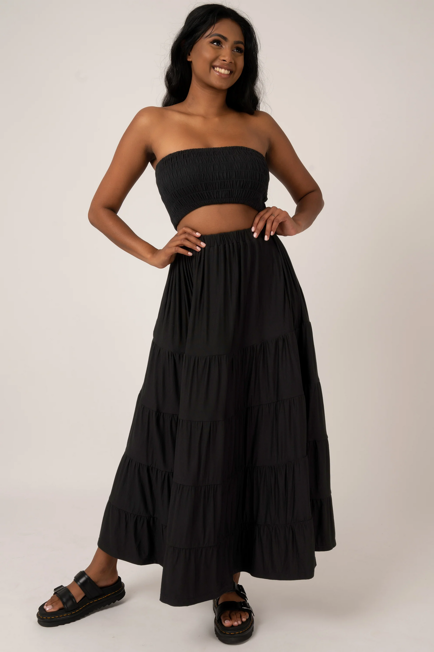 Black Slinky To Touch - Tiered Maxi Skirt