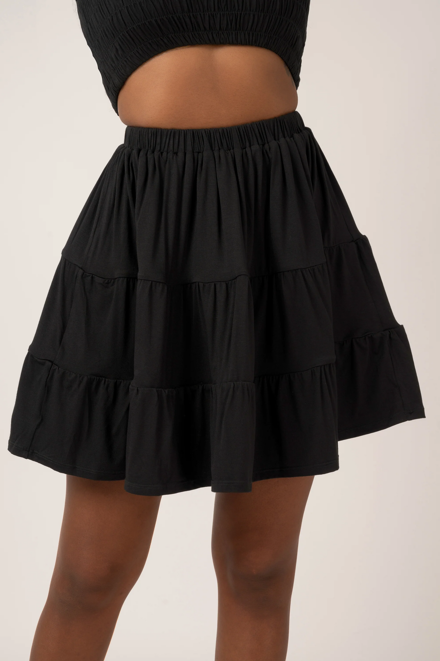 Black Slinky To Touch - Tiered Mini Skirt