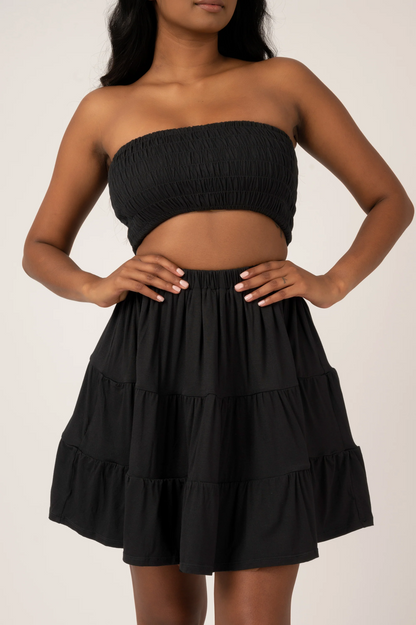 Black Slinky To Touch - Tiered Mini Skirt