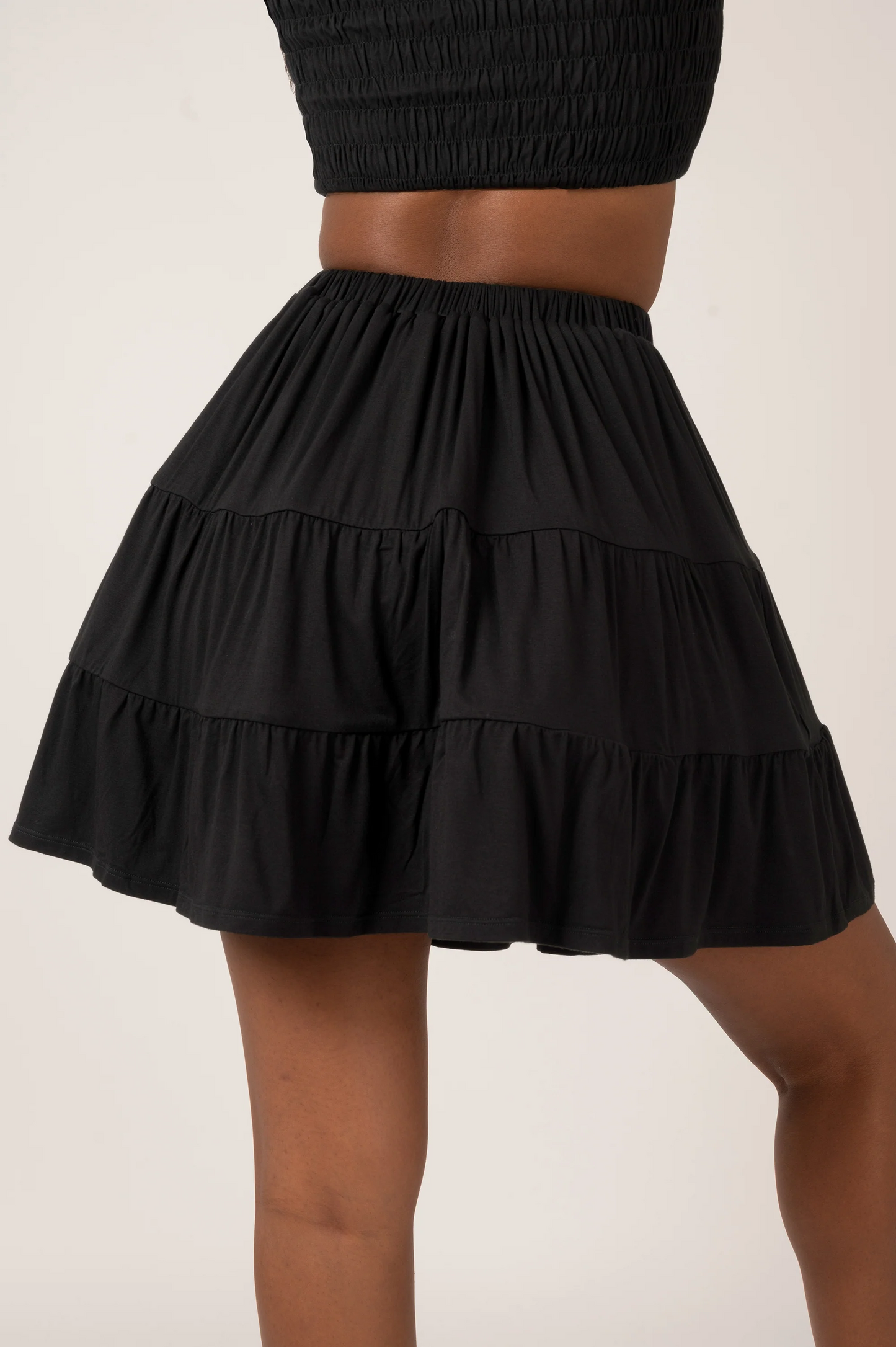 Black Slinky To Touch - Tiered Mini Skirt