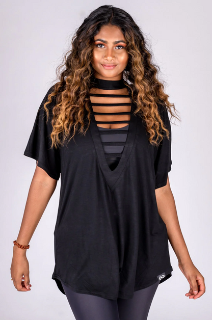 Black Slinky To Touch - Ladder V Front Boyfriend Tee