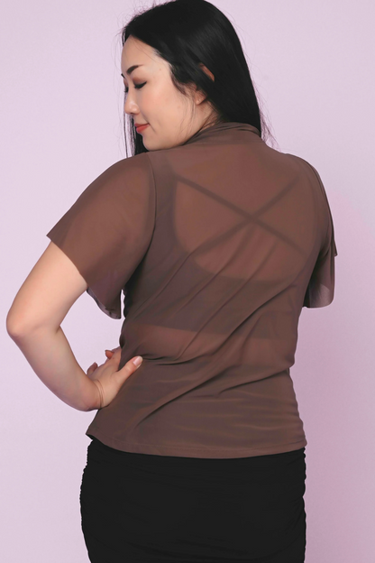 Chocolate Net - Boss Bish Blouse W/ Flutter Sleeve