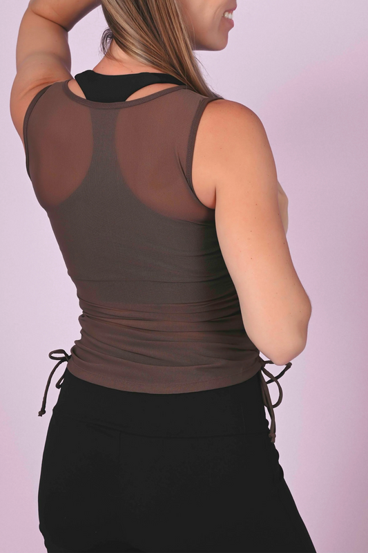 Chocolate Net - Cinched Side Fitted V Neck Tank