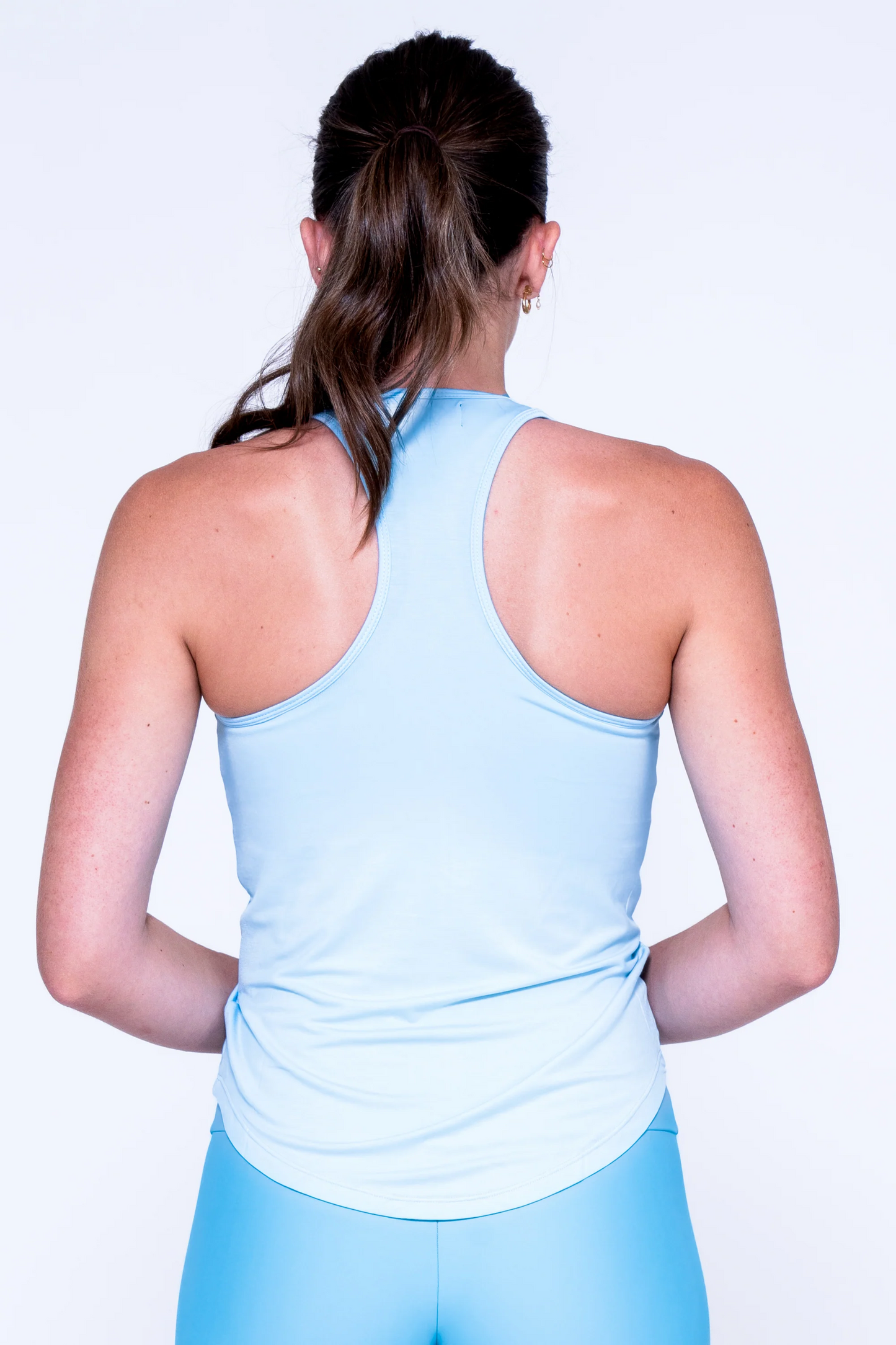 Baby Blue Slinky To Touch - Racer Back Tank Top W/ Cinched Front