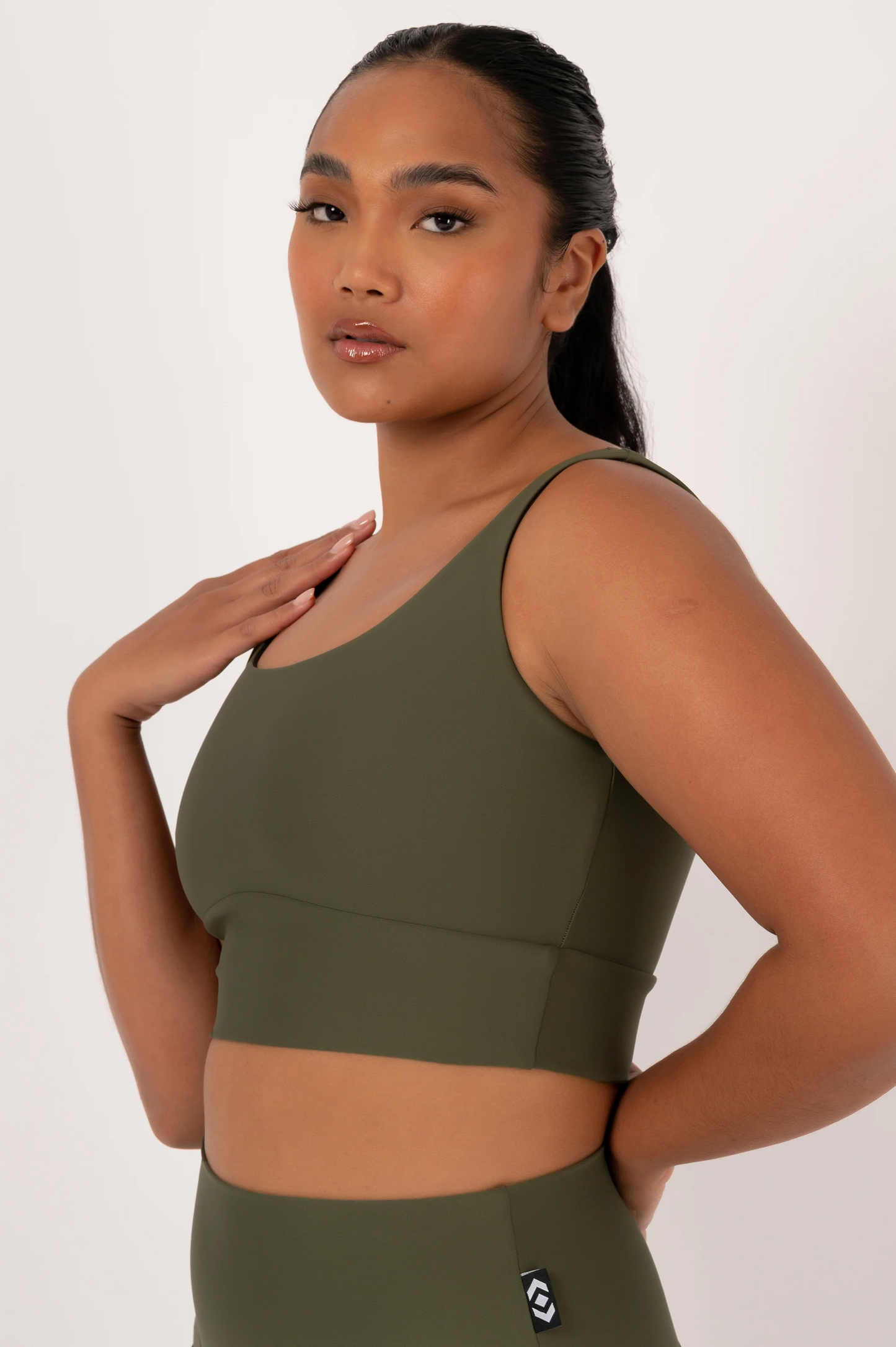 Dark Khaki Performance - Scoop Neck Comfort Crop Top