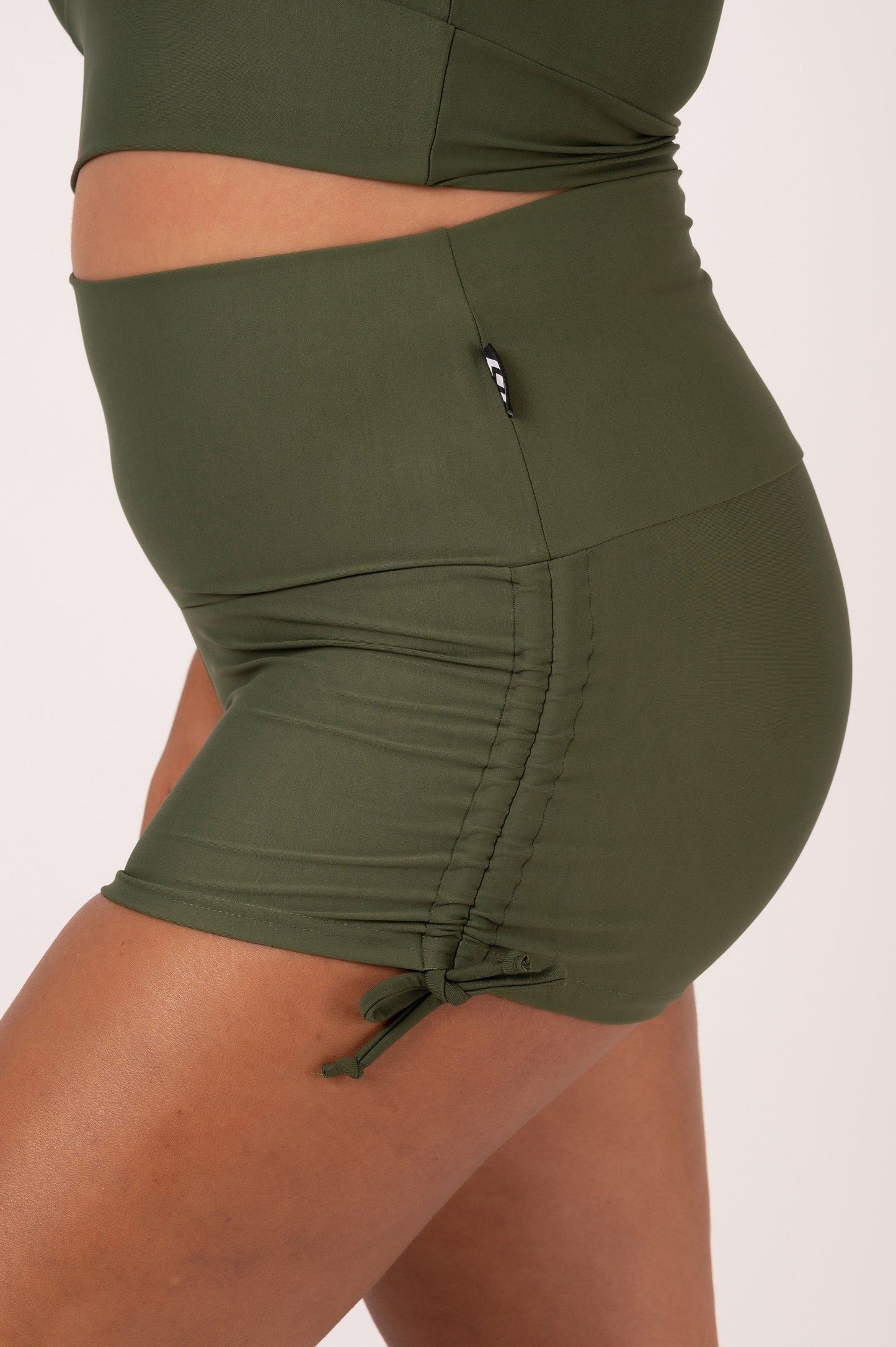 Dark Khaki Performance - High Waisted Tie Side Booty Shorts