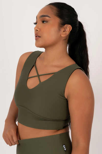 Dark Khaki Performance - Reversible Comfort Crop Top