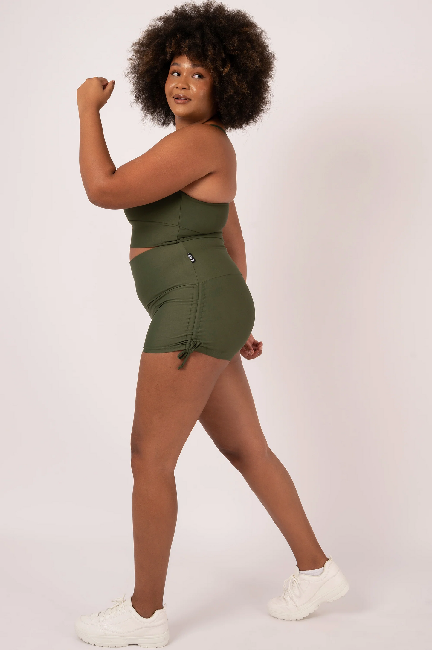 Dark Khaki Performance - High Waisted Tie Side Booty Shorts