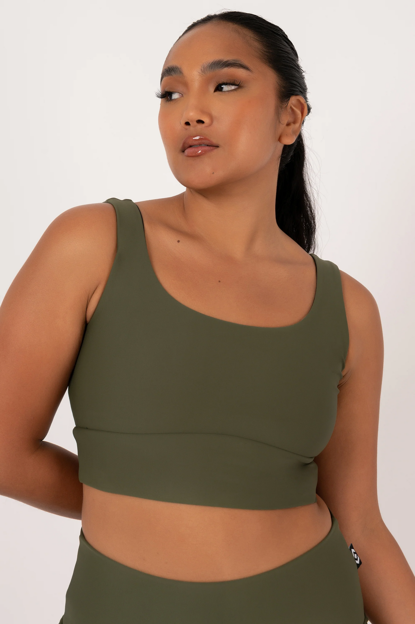 Dark Khaki Performance - Scoop Neck Comfort Crop Top