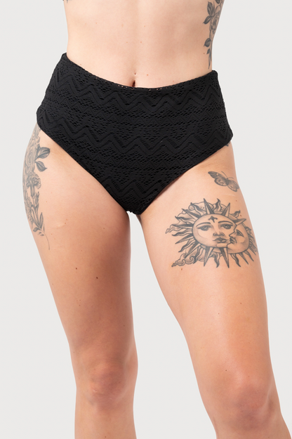 Black Bohemian Lace - High Waisted Cheeky Cut Bikini Bottoms