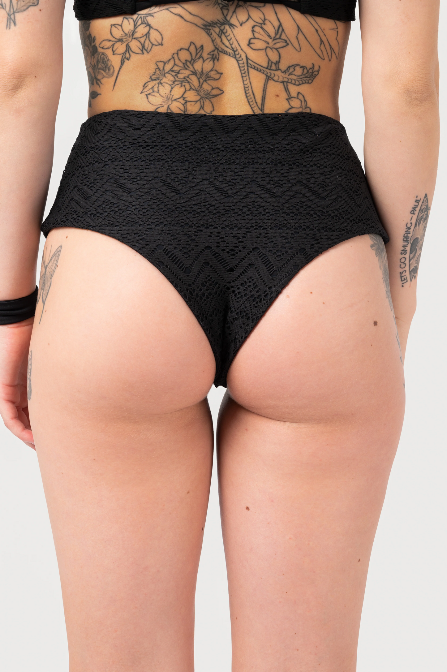 Black Bohemian Lace - High Waisted Cheeky Cut Bikini Bottoms