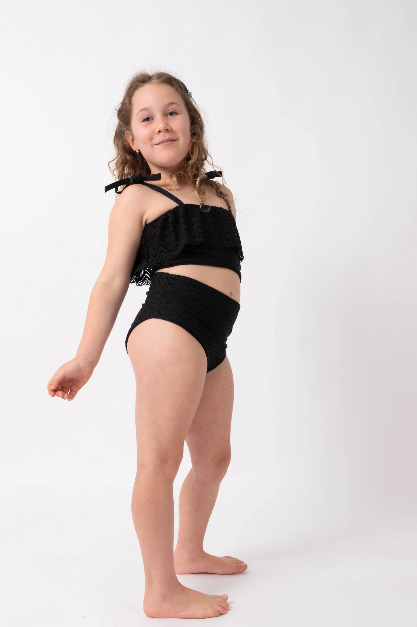 Black Bohemian Lace - Kids Ruffle Bikini Top