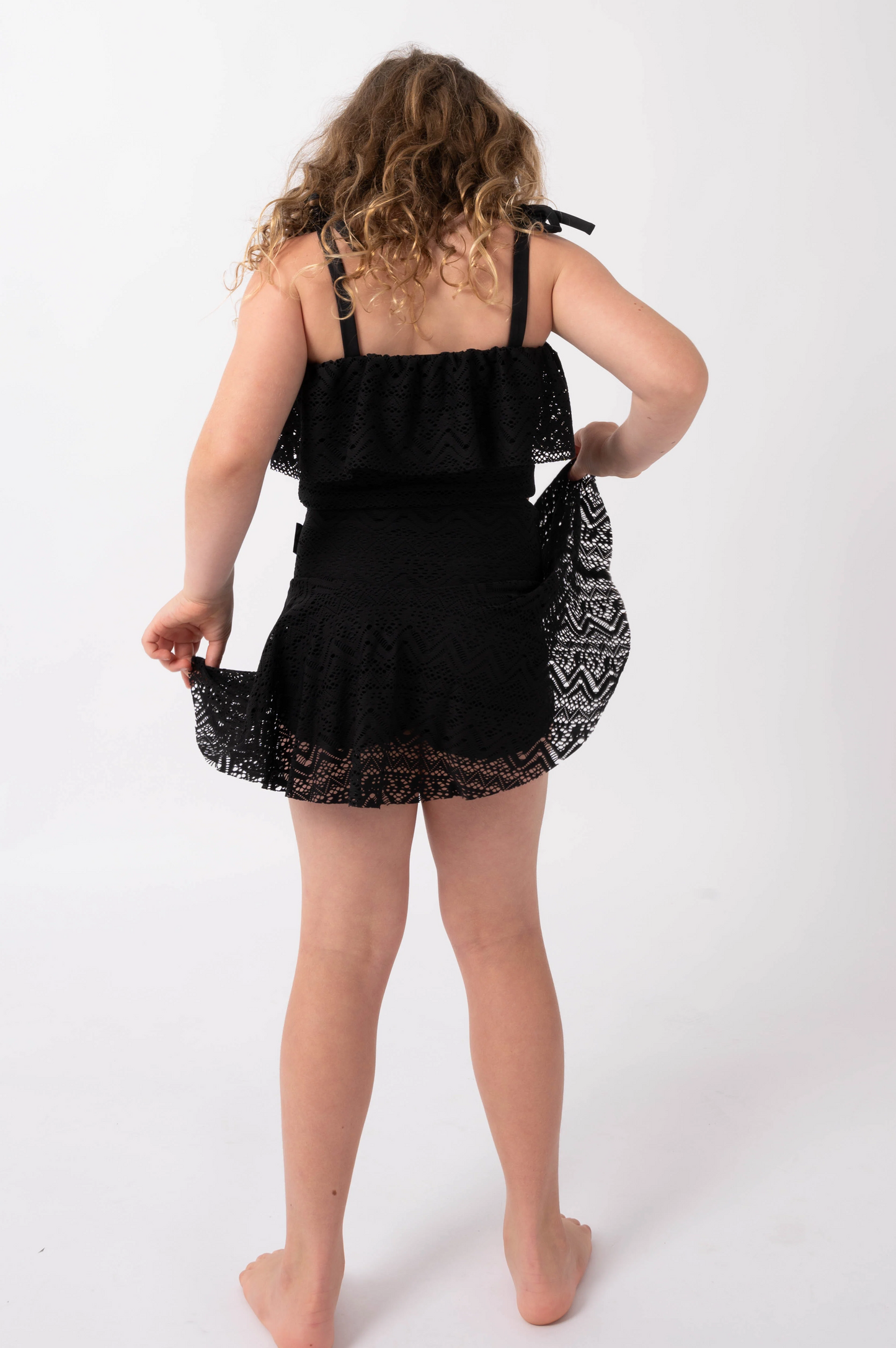 Black Bohemian Lace - Kids Ruffle Bikini Top