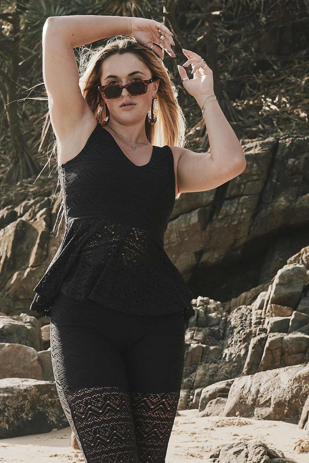 Black Bohemian Lace - Reversible Peplum Top