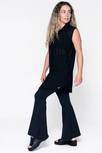 Black Net - Sleeveless Button Up Boyfriend Tee