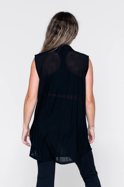 Black Net - Sleeveless Button Up Boyfriend Tee