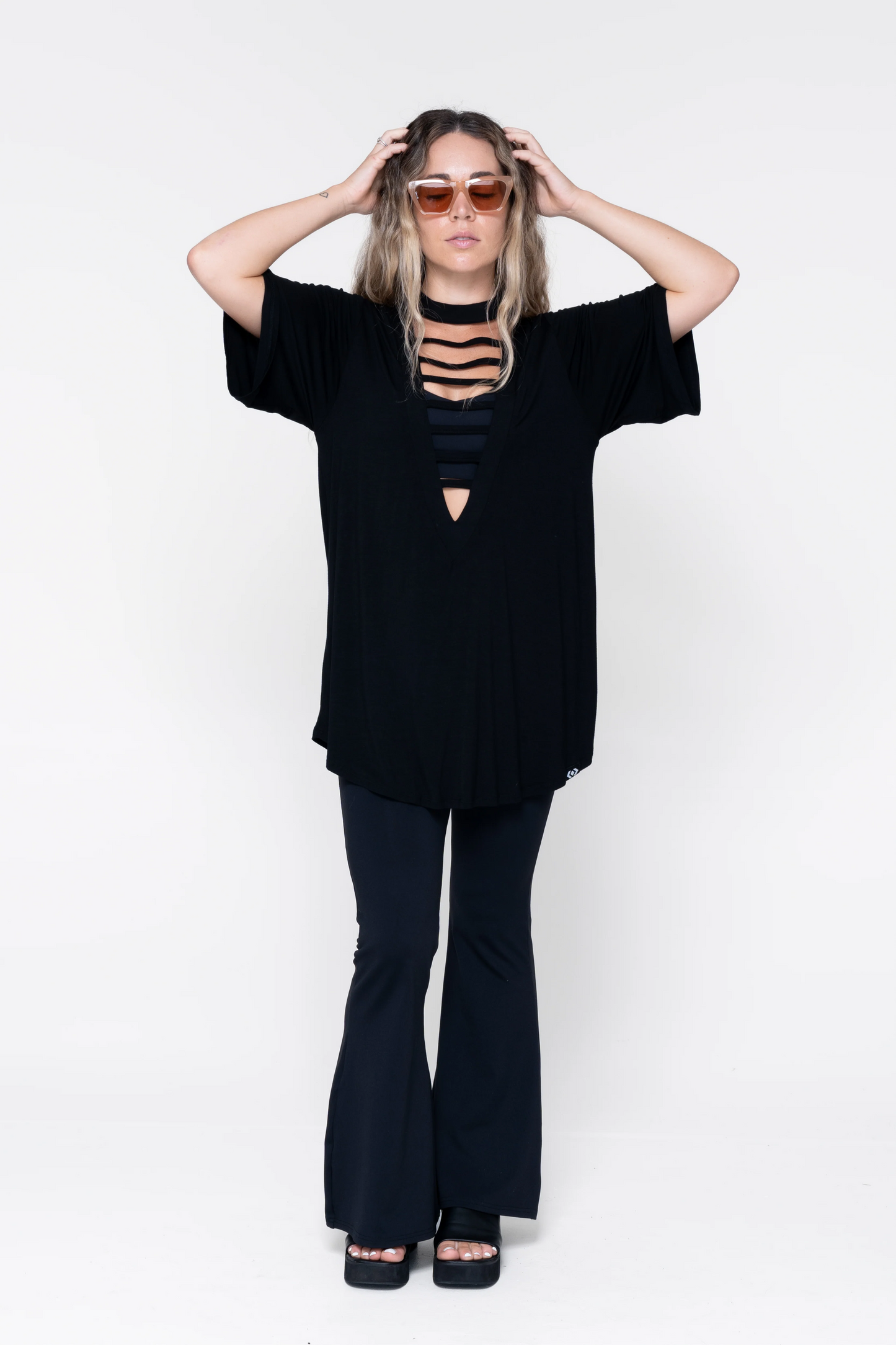 Black Slinky To Touch - Ladder V Front Boyfriend Tee