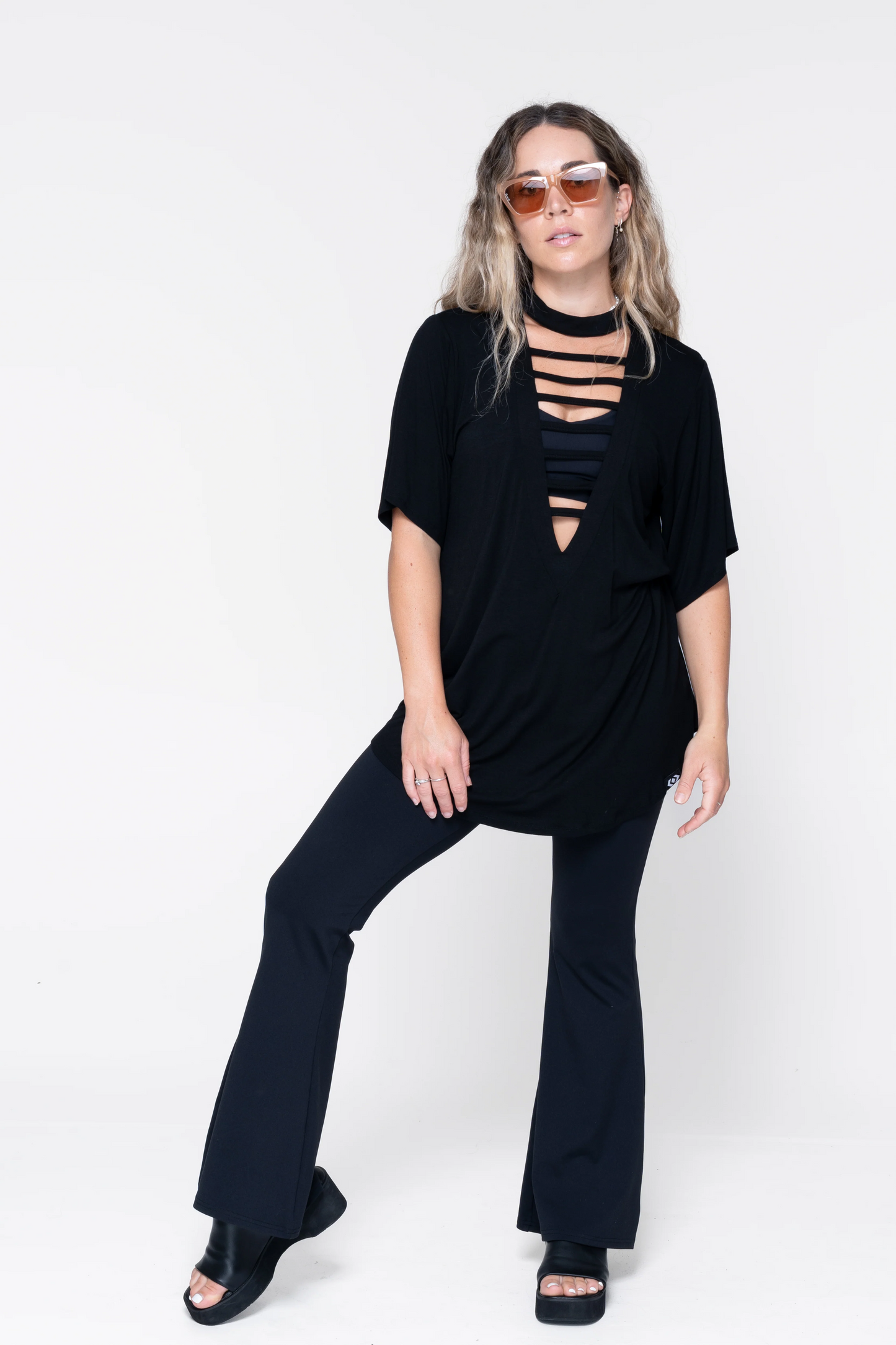 Black Slinky To Touch - Ladder V Front Boyfriend Tee