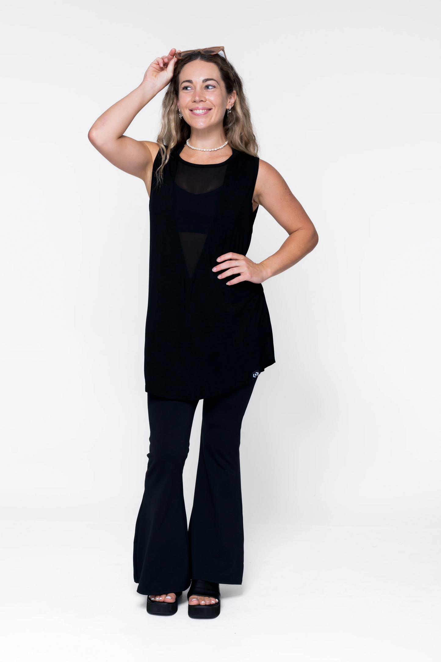 Black Slinky To Touch - Net V Front Sleeveless Boyfriend Tee