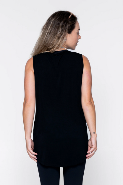 Black Slinky To Touch - Net V Front Sleeveless Boyfriend Tee