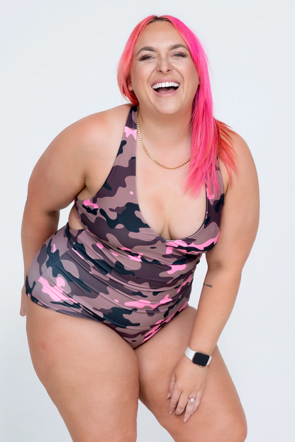 Camo Crush Pink Performance - Deep V One Piece W/ Extra Coverage Bottoms