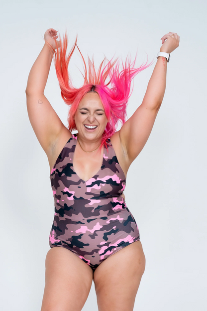 Camo Crush Pink Performance - Deep V One Piece W/ Extra Coverage Bottoms