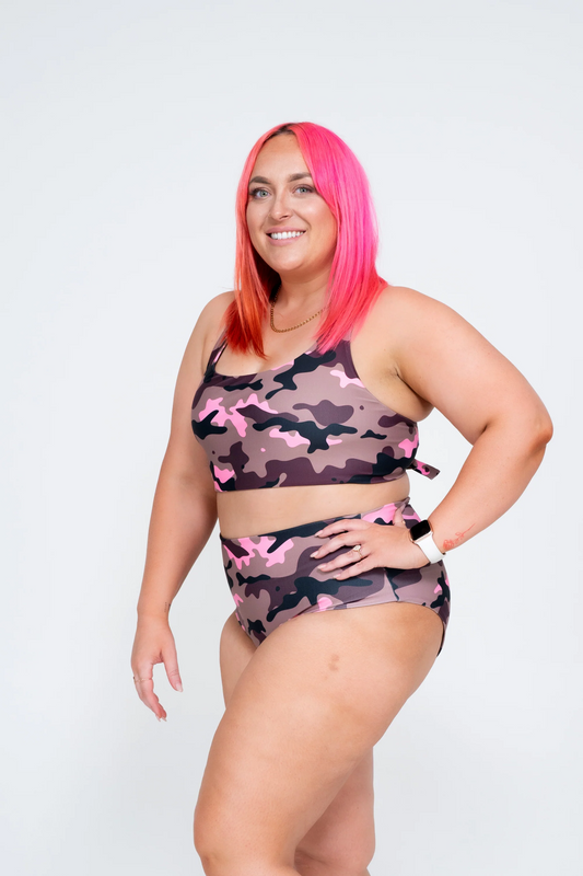 Camo Crush Pink Performance - High Waisted Extra Coverage Bikini Bottoms