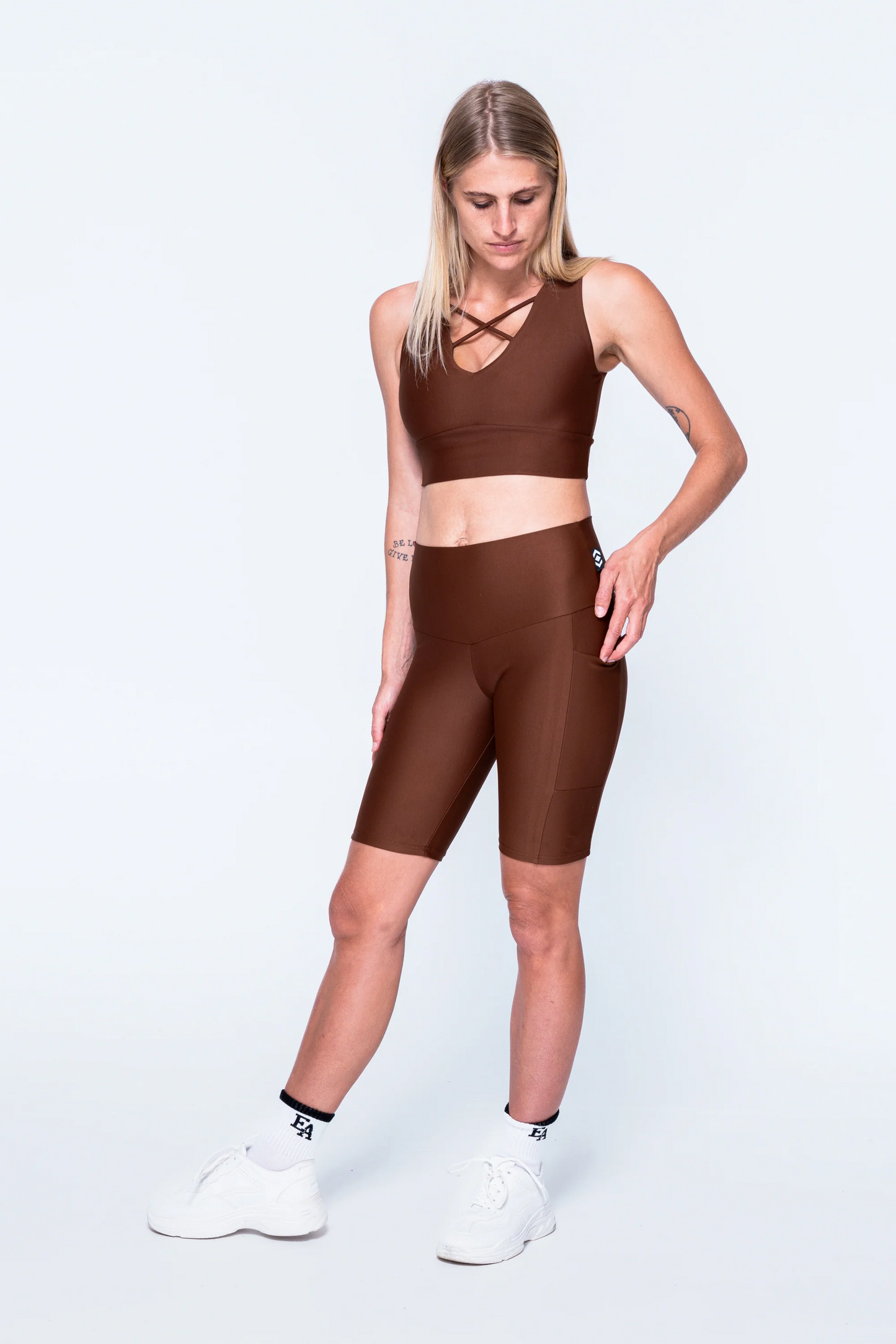 Chocolate Performance - Panel Pocket High Waisted Long Shorts