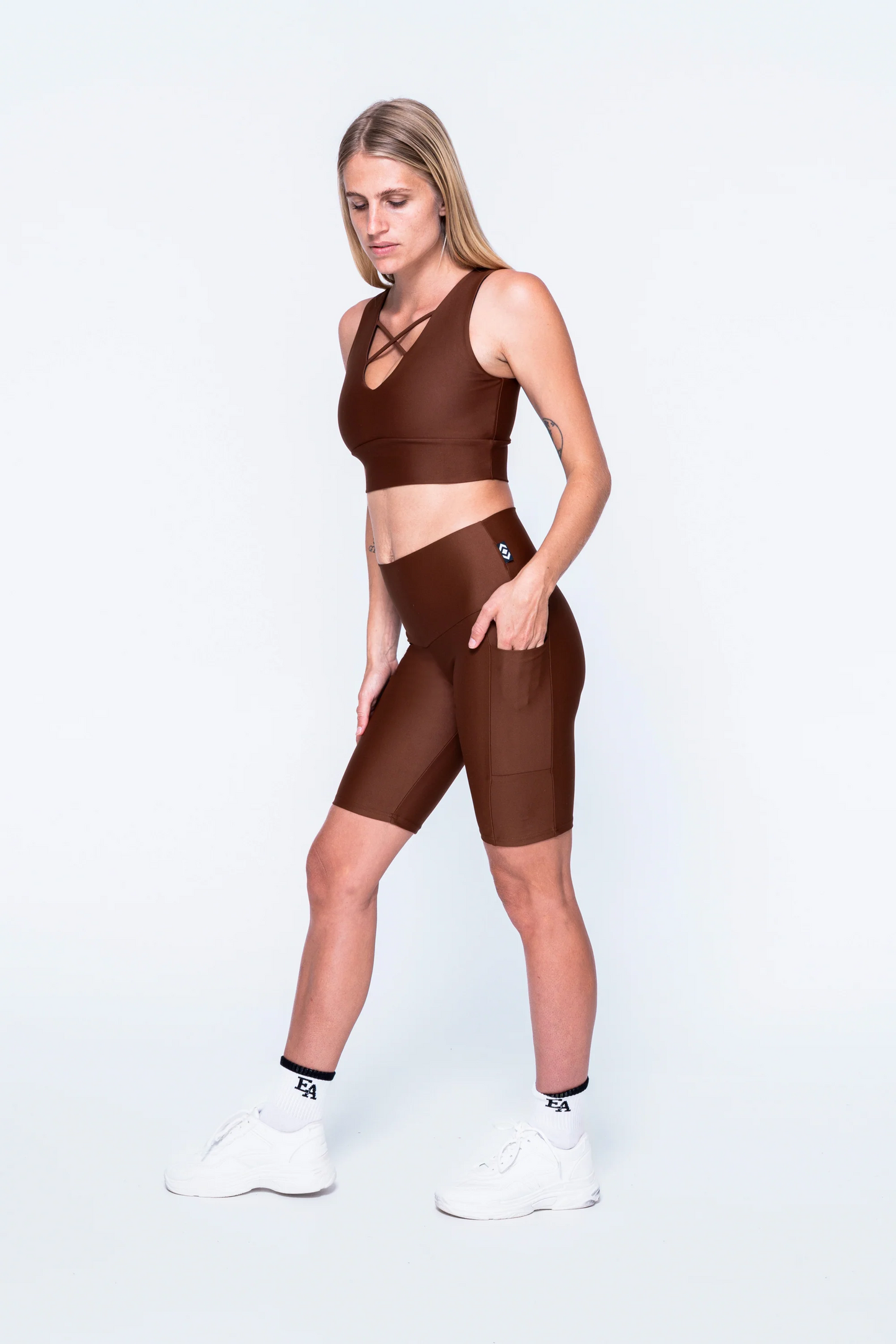 Chocolate Performance - Panel Pocket High Waisted Long Shorts