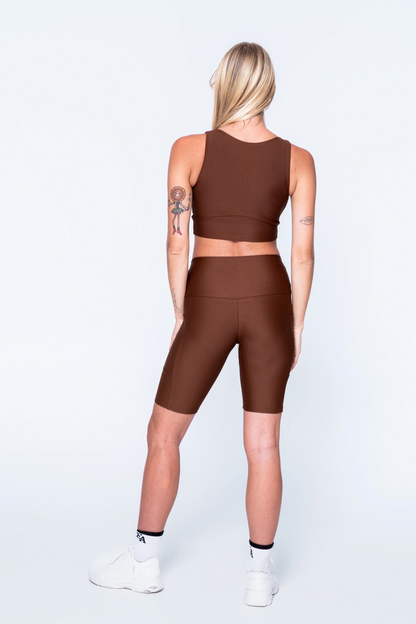 Chocolate Performance - Panel Pocket High Waisted Long Shorts