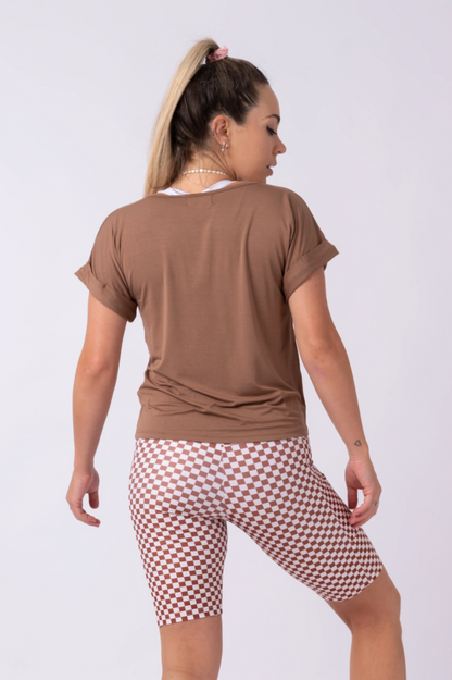 Chocolate Slinky To Touch - V Neck Cuffed Sleeve Tee