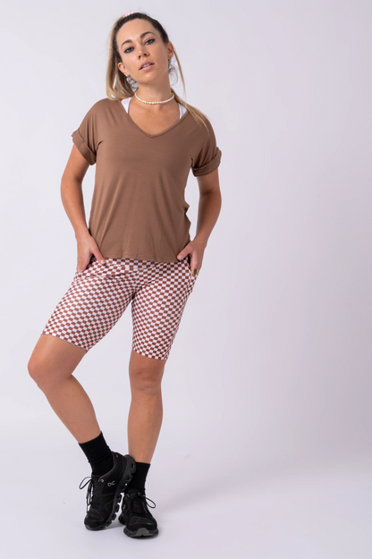 Chocolate Slinky To Touch - V Neck Cuffed Sleeve Tee