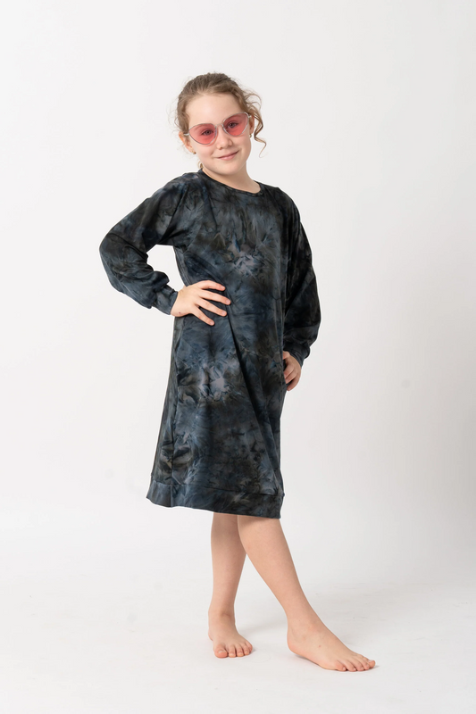 Dark and Moody Tie Dye Soft To Touch - Kids Lazy Girl Dress Sweater