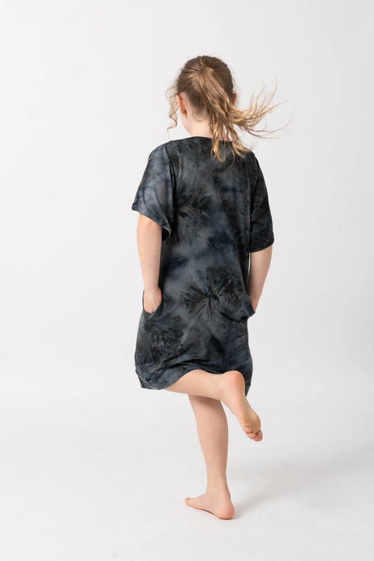 Dark and Moody Tie Dye Soft To Touch - Kids Lazy Girl Dress Tee