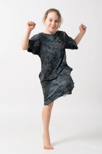 Dark and Moody Tie Dye Soft To Touch - Kids Lazy Girl Dress Tee