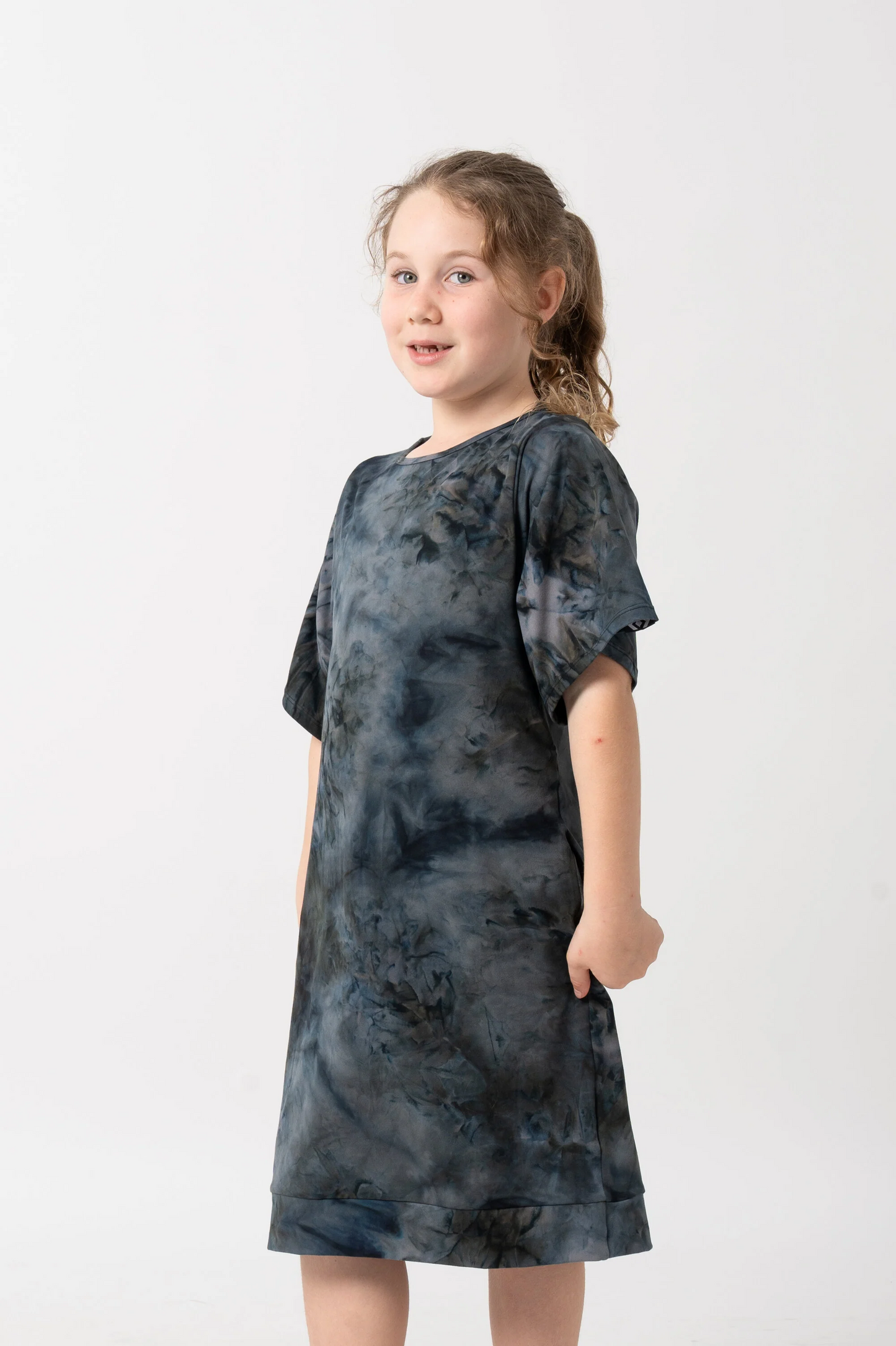 Dark and Moody Tie Dye Soft To Touch - Kids Lazy Girl Dress Tee