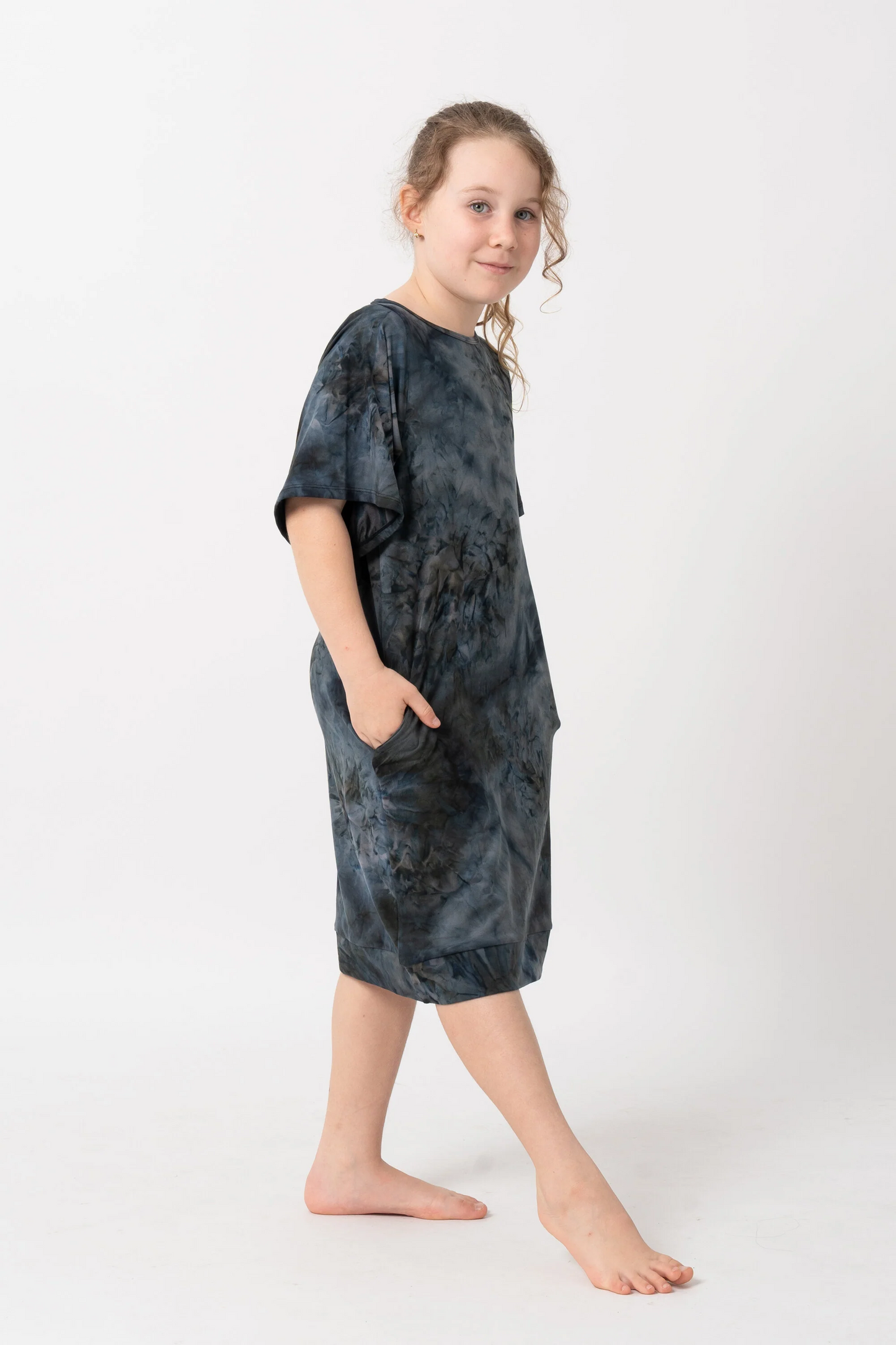 Dark and Moody Tie Dye Soft To Touch - Kids Lazy Girl Dress Tee