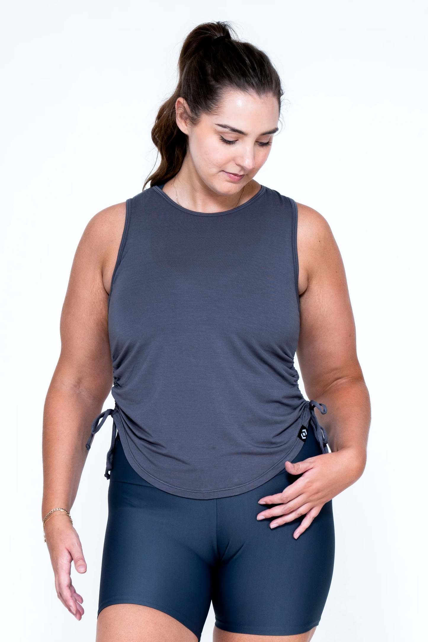 Dark Charcoal Slinky To Touch - Muscle Back Tank W/ Cinched Sides