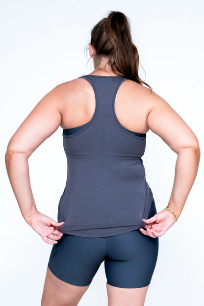 Dark Charcoal Slinky To Touch - Racer Back Tank Top W/ Cinched Front