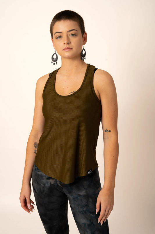 Dark Khaki Bball Mesh - Racer Back Tank Top