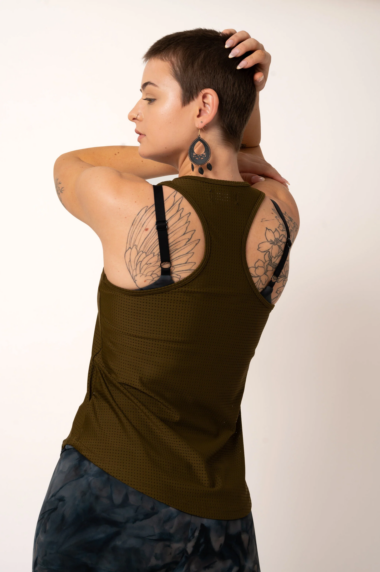 Dark Khaki Bball Mesh - Racer Back Tank Top