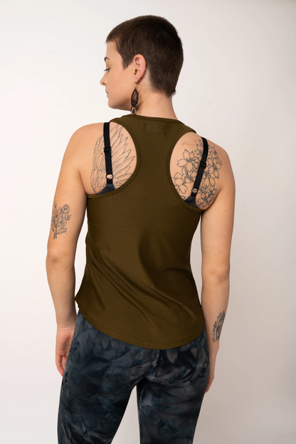 Dark Khaki Bball Mesh - Racer Back Tank Top