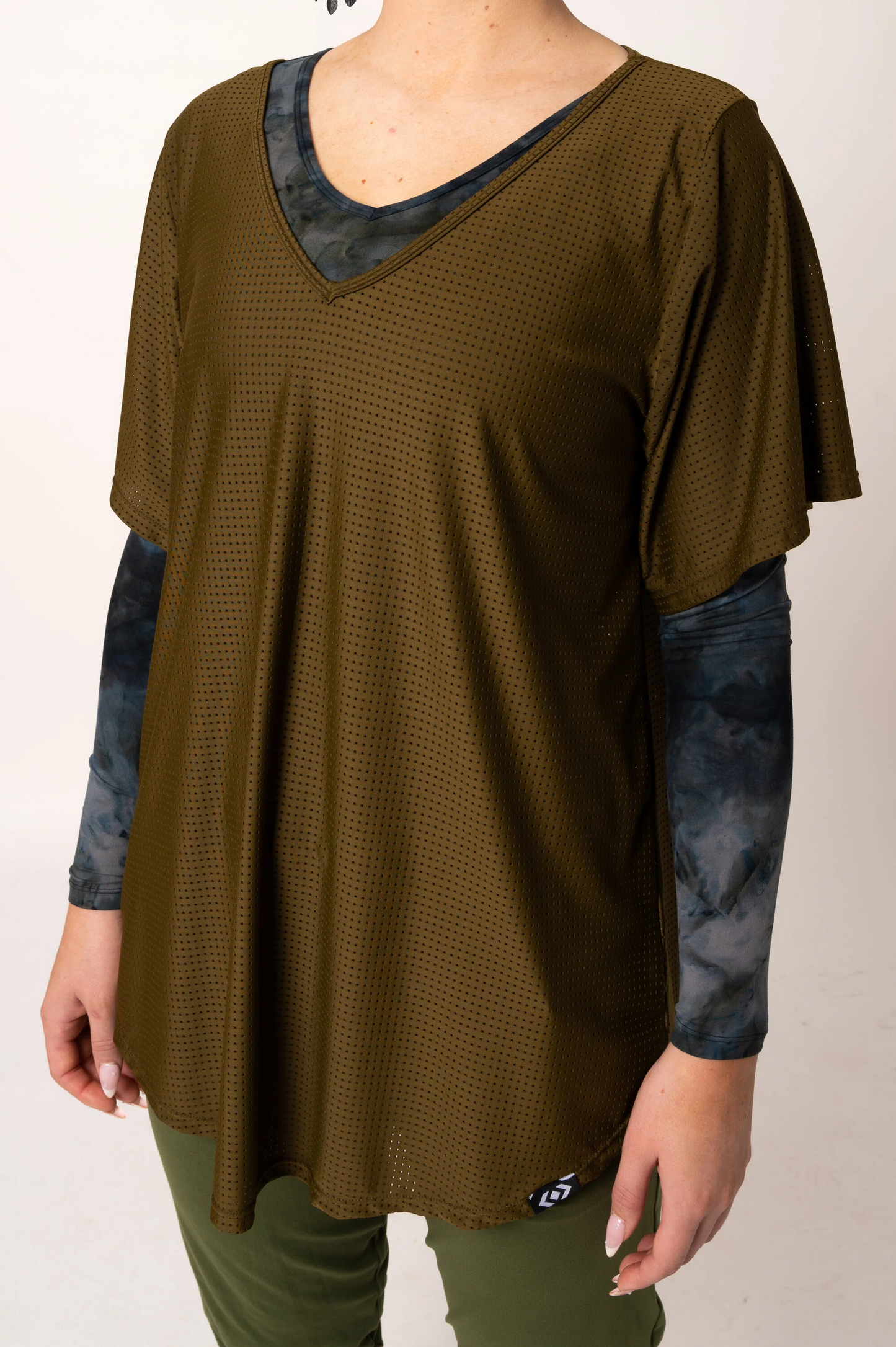 Dark Khaki Bball Mesh - V Neck Boyfriend Tee