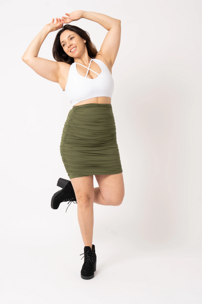 Dark Khaki Soft To Touch - Ruched Mini Skirt