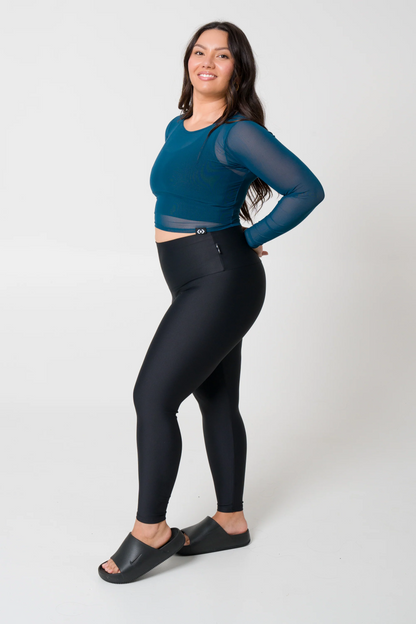 Dark Teal Net - Fitted Cropped Long Sleeve Tee