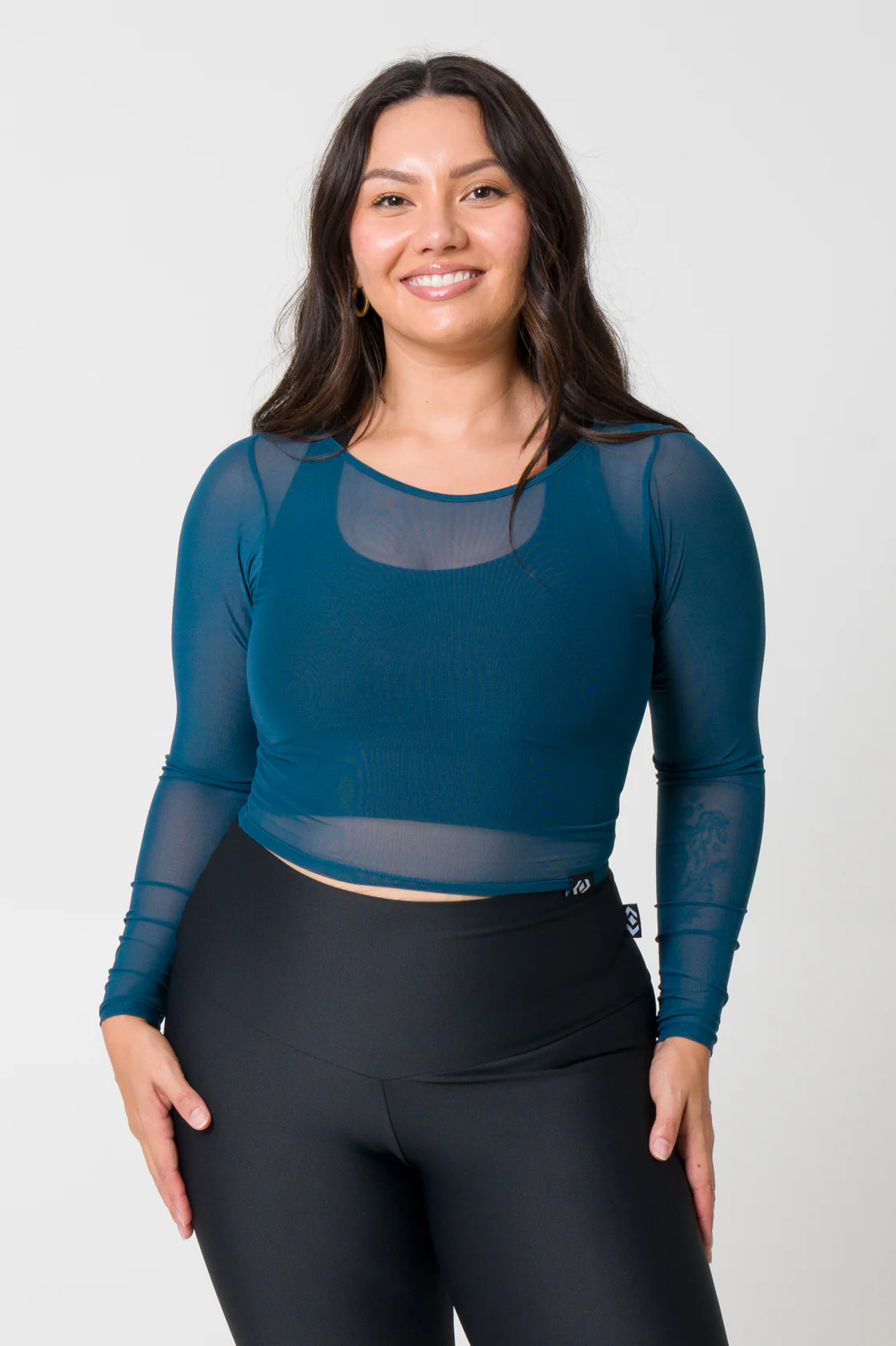 Dark Teal Net - Fitted Cropped Long Sleeve Tee